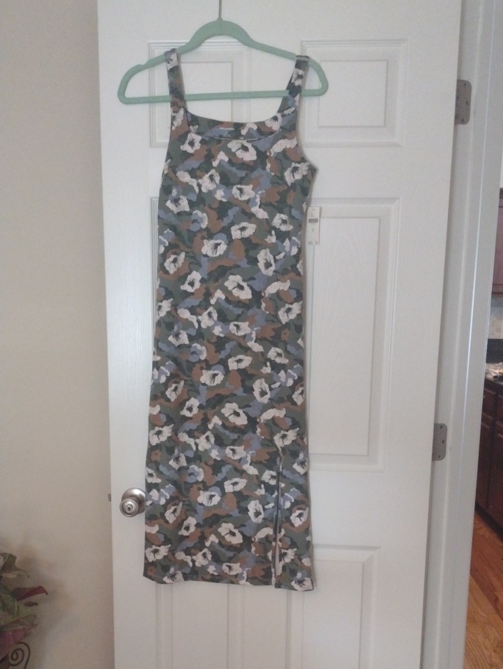 Anthropologie Floral Camo Tank Midi Dress - Green, Tan, White